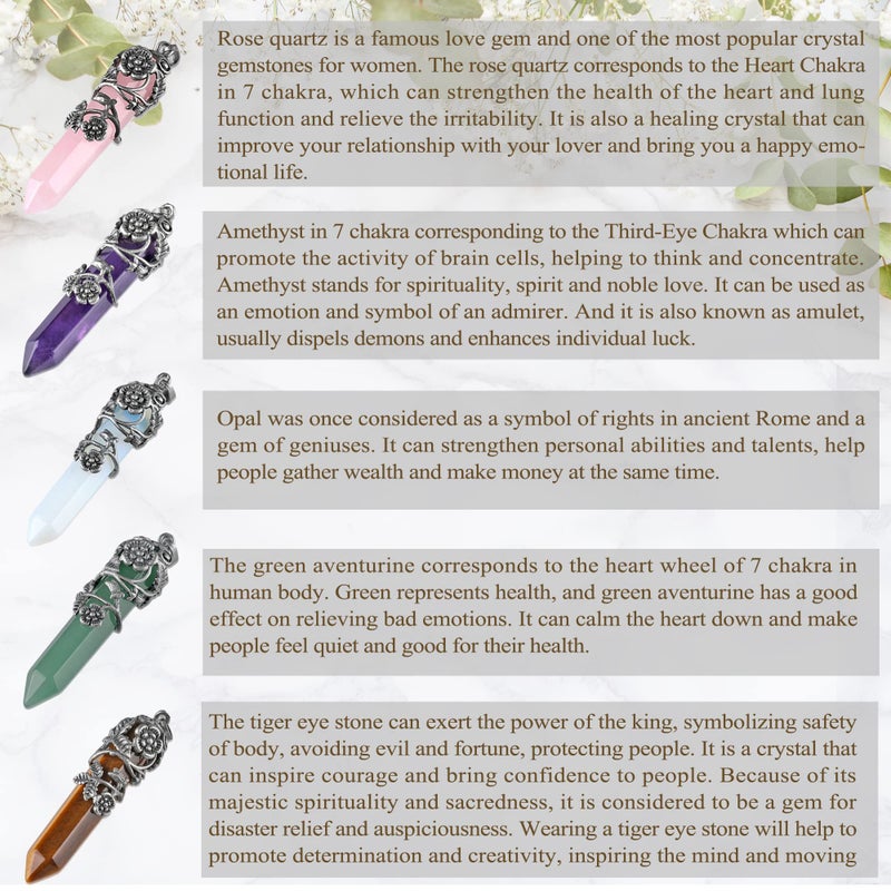 Top Plaza Antique Silver Flower Wrapped Natural Quartz Gemstone Healing Crystal Necklace 5pcs/Set - Image 3